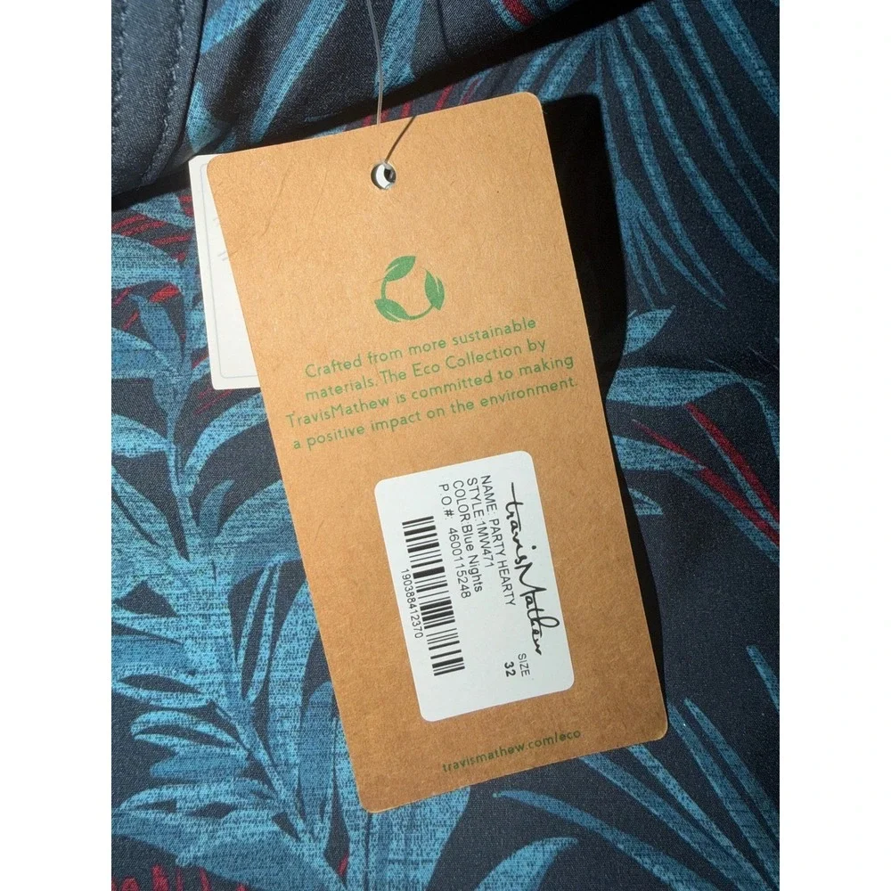 TravisMathew Board Shorts Men 32 Small Blue‎ Nights Party Hearty Tropical NWT